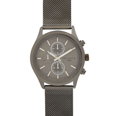 Men's dark grey mock multi-dial mesh watch